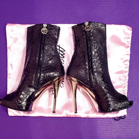 MASSIMO OGAMA BLACK GENUINE PYTHON Opentoe Heels Boots. Made In Italy. Size 36. - Picture 3 of 9